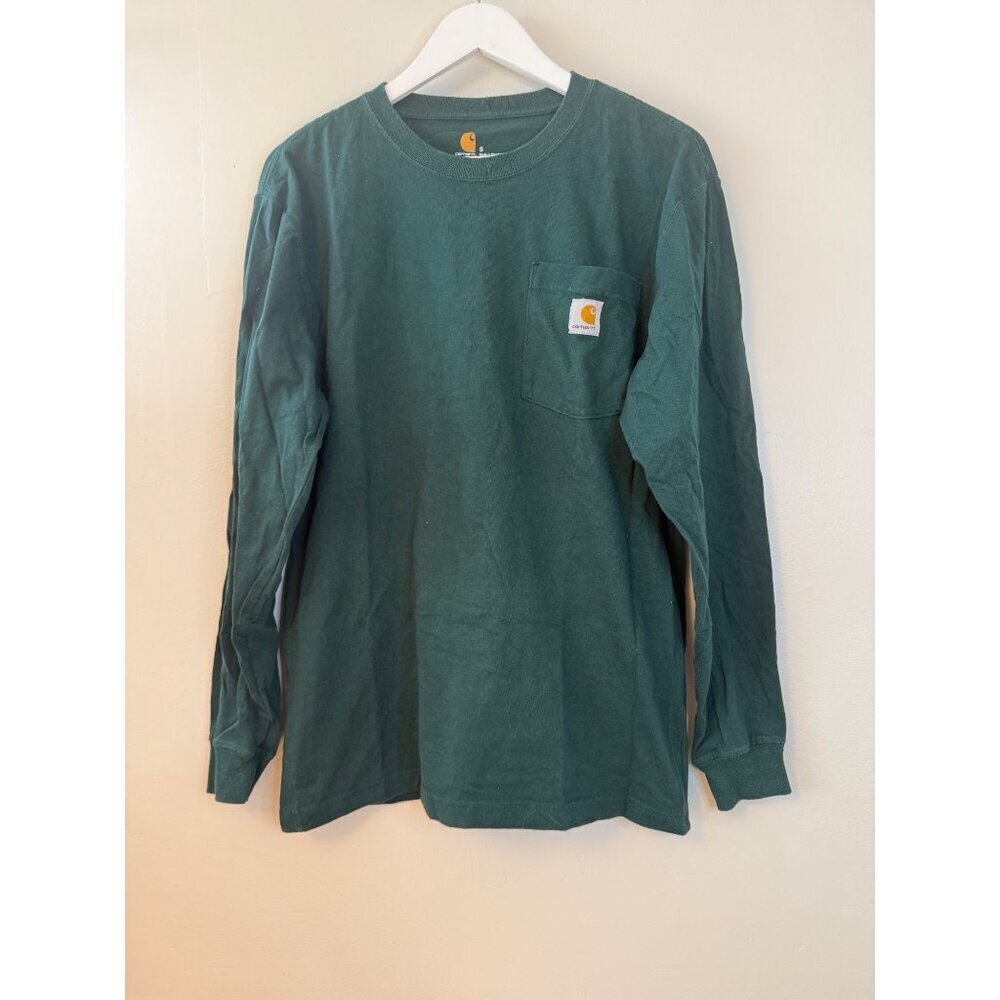 Carhartt Mens Original Fit Long Sleeve T-Shirt Green Pocket Style Small - Picture 2 of 7